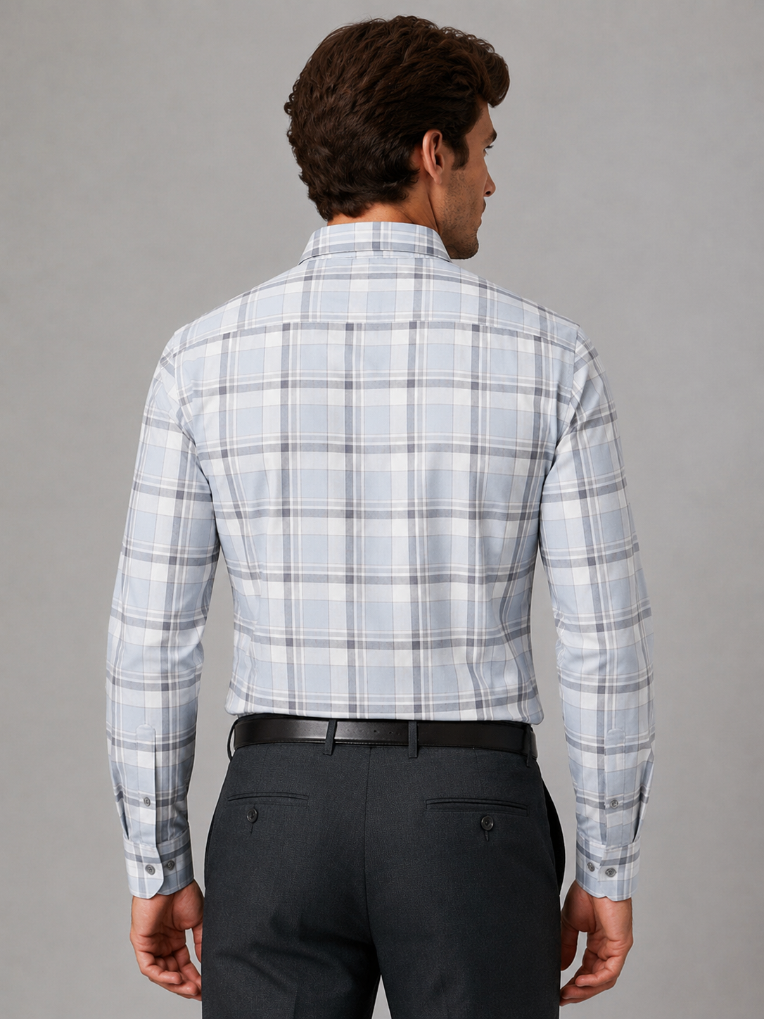 Fine Twill Plaid Dress Shirt Light Grey
