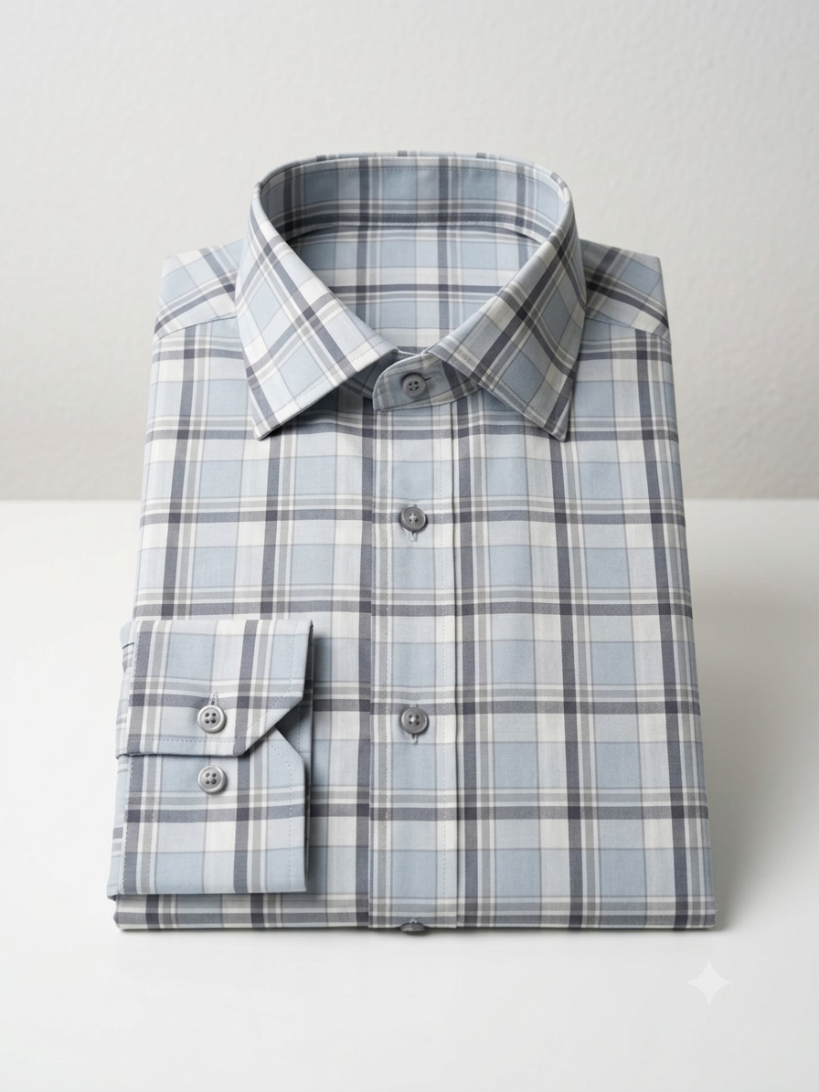 Fine Twill Plaid Dress Shirt Light Grey
