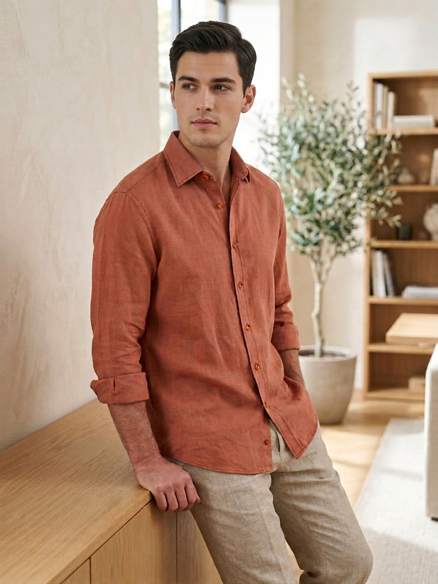 Rust Orange Linen Shirt