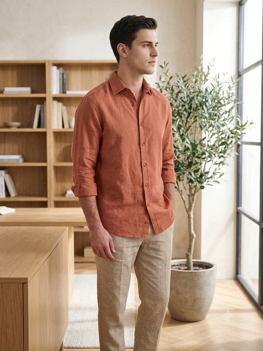 Rust Orange Linen Shirt