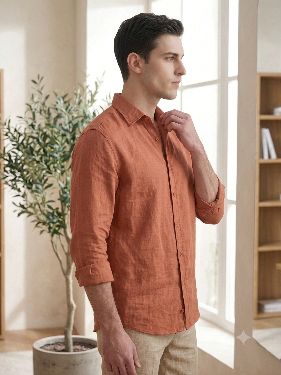 Rust Orange Linen Shirt