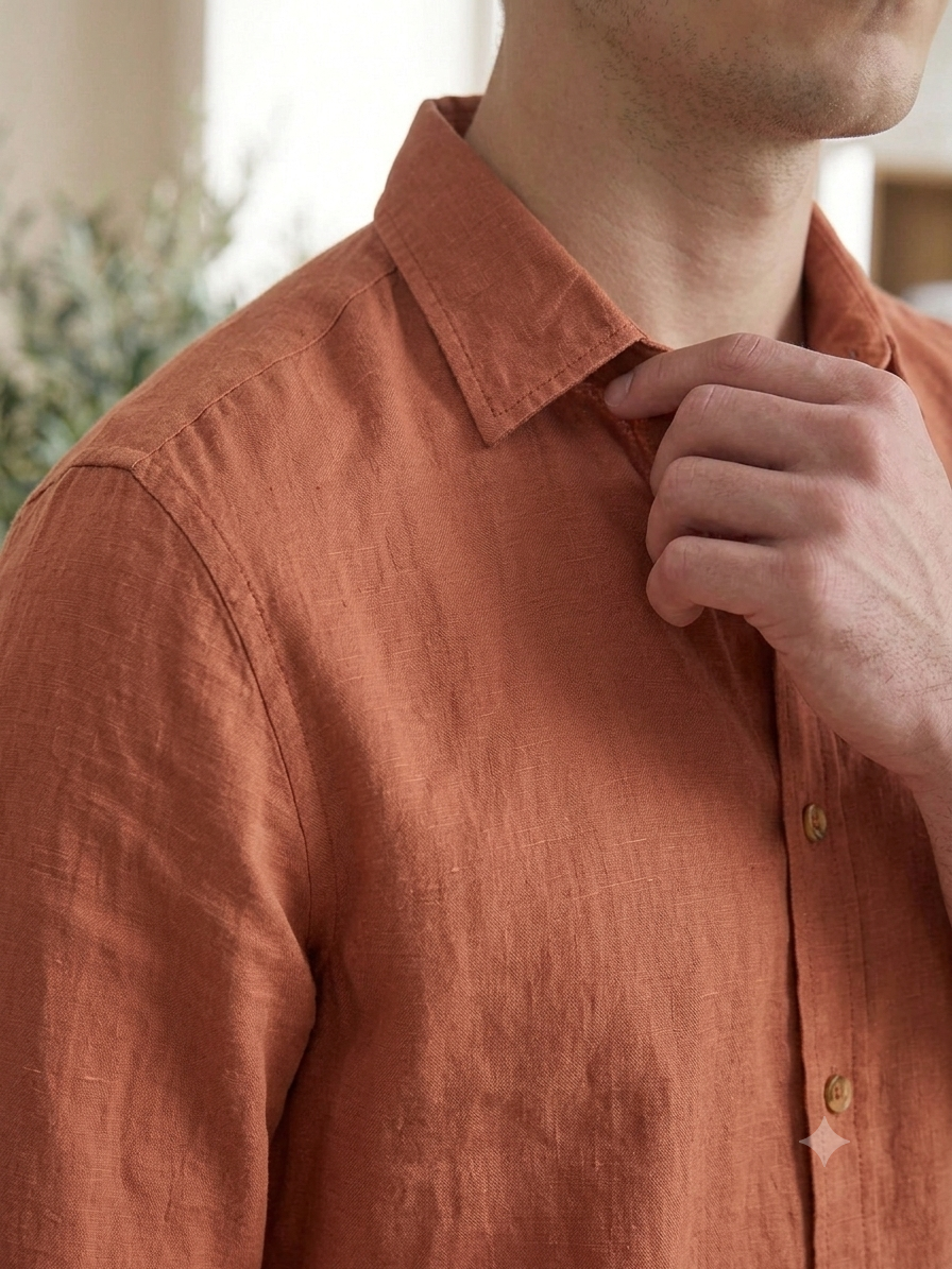 Rust Orange Linen Shirt