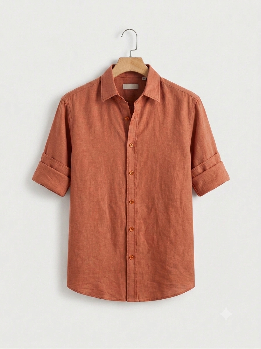 Rust Orange Linen Shirt