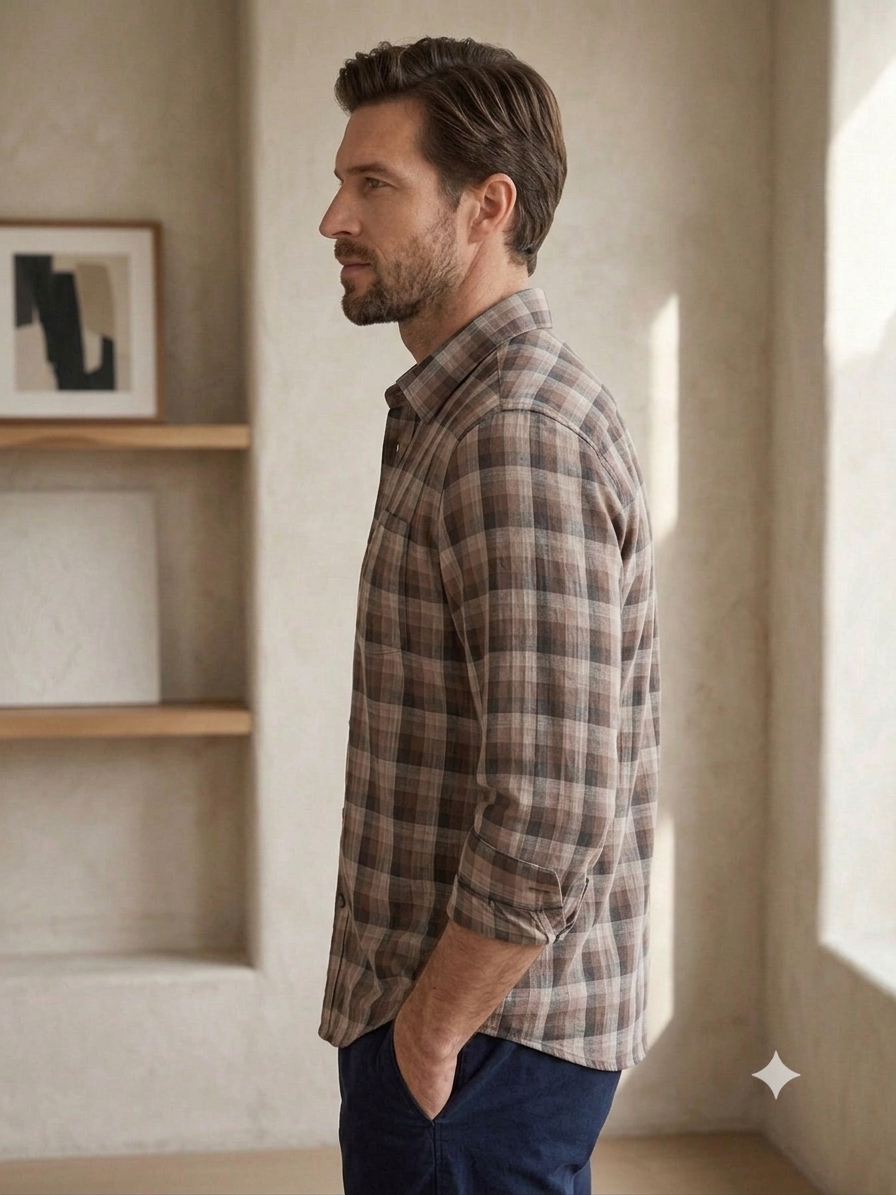 Mocha Brown Check Tailored Shirt