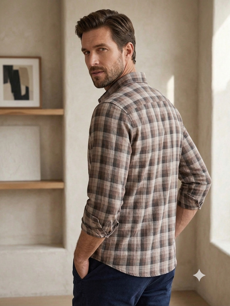 Mocha Brown Check Tailored Shirt