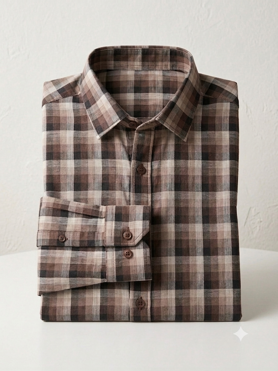 Mocha Brown Check Tailored Shirt