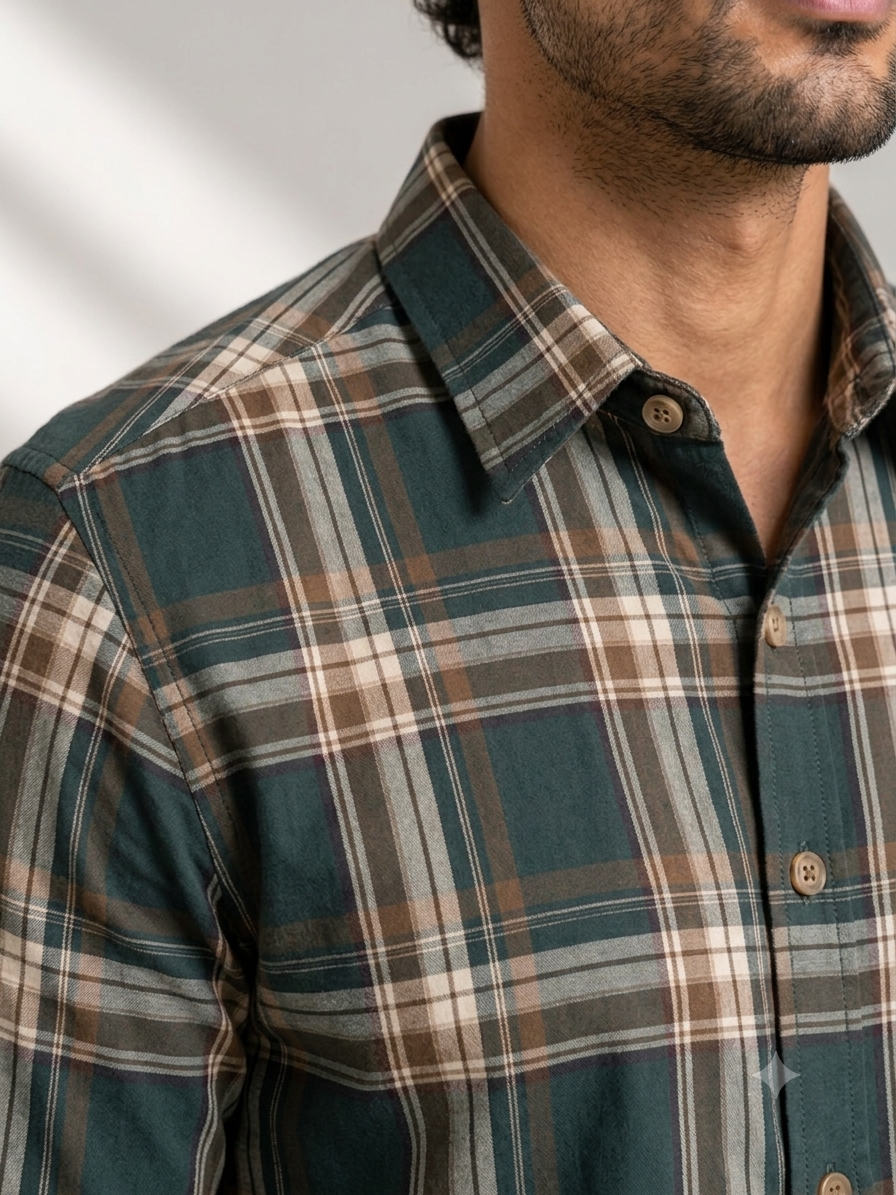 Deep Teal & Brown Everyday Check Shirt