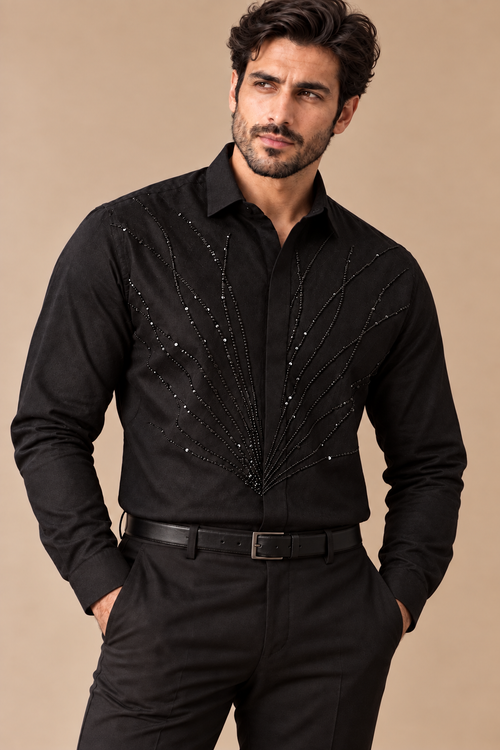Jet Black Embellished Party Shirt