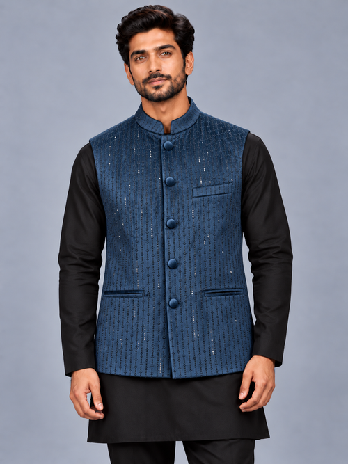 Royal Blue Rain-Drop Velvet Jacket