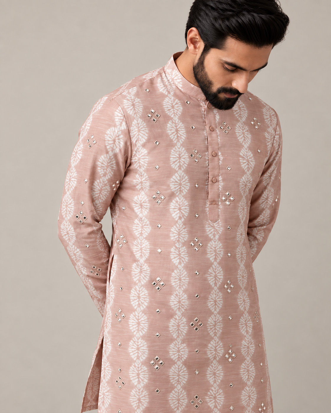 Dusty Rose Shibori Stripe Mirror Work Kurta