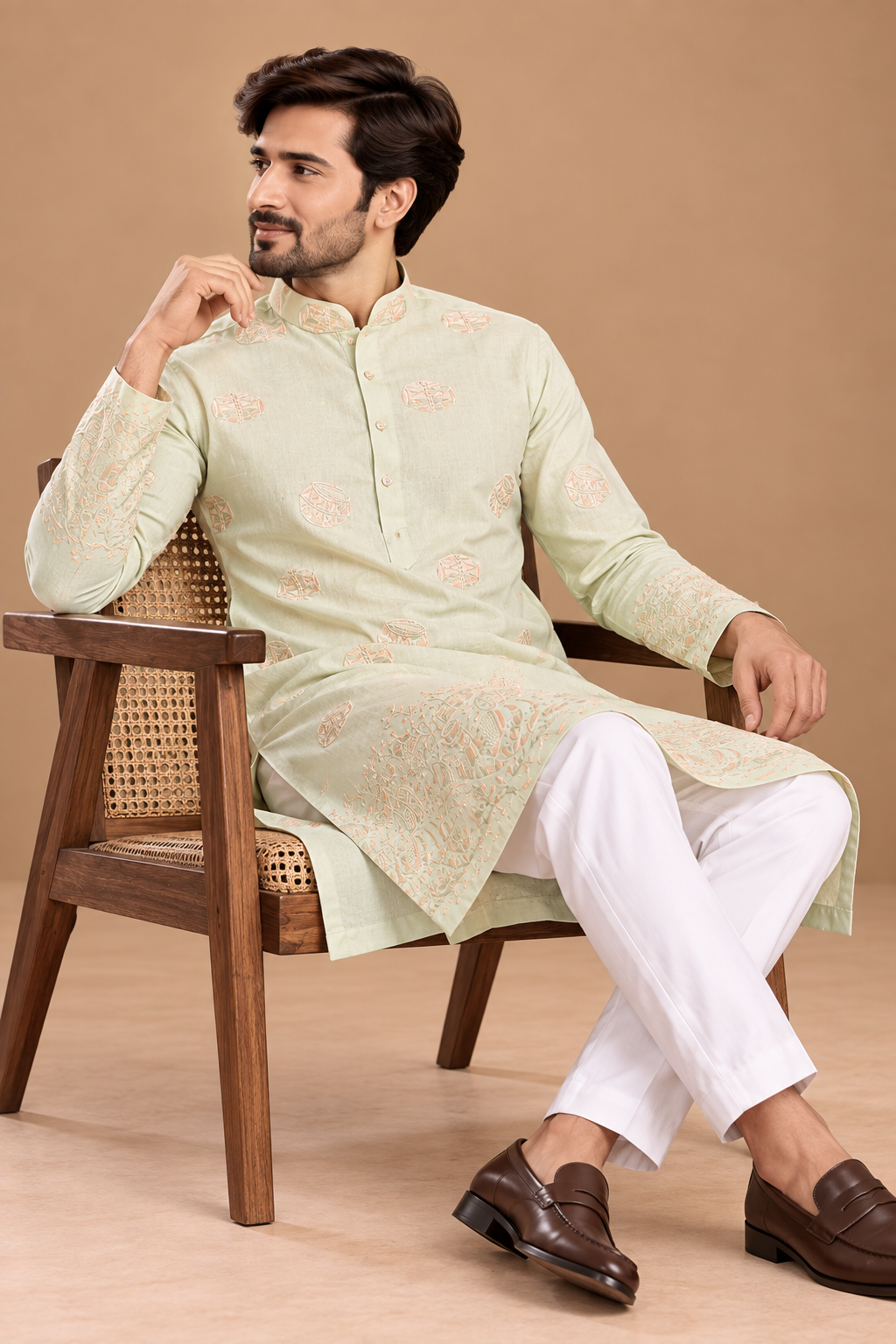 Pistachio Threadwork Festive Kurta