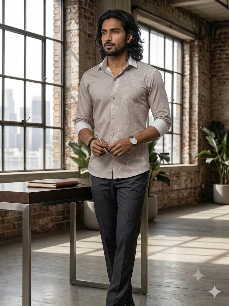 Ash Grey Contour Floral Shirt