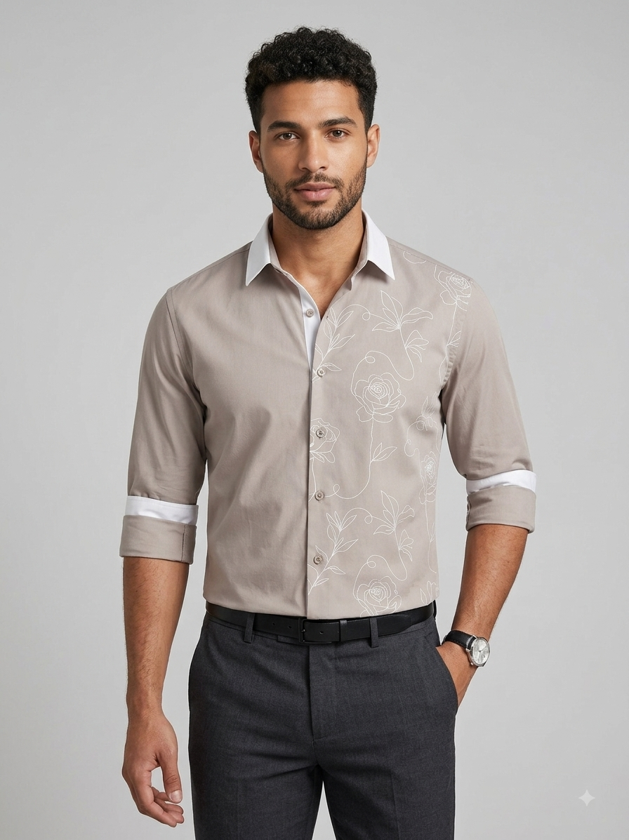 Ash Grey Contour Floral Shirt