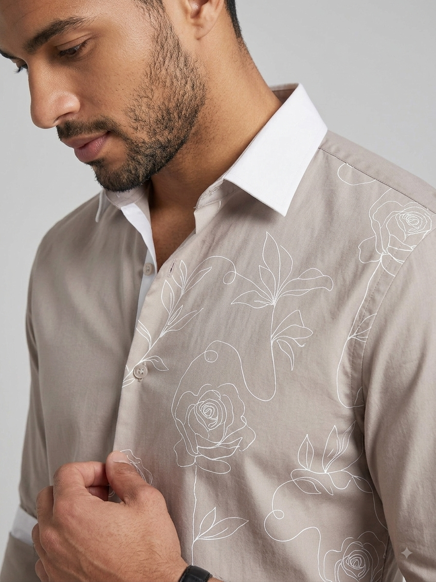 Ash Grey Contour Floral Shirt
