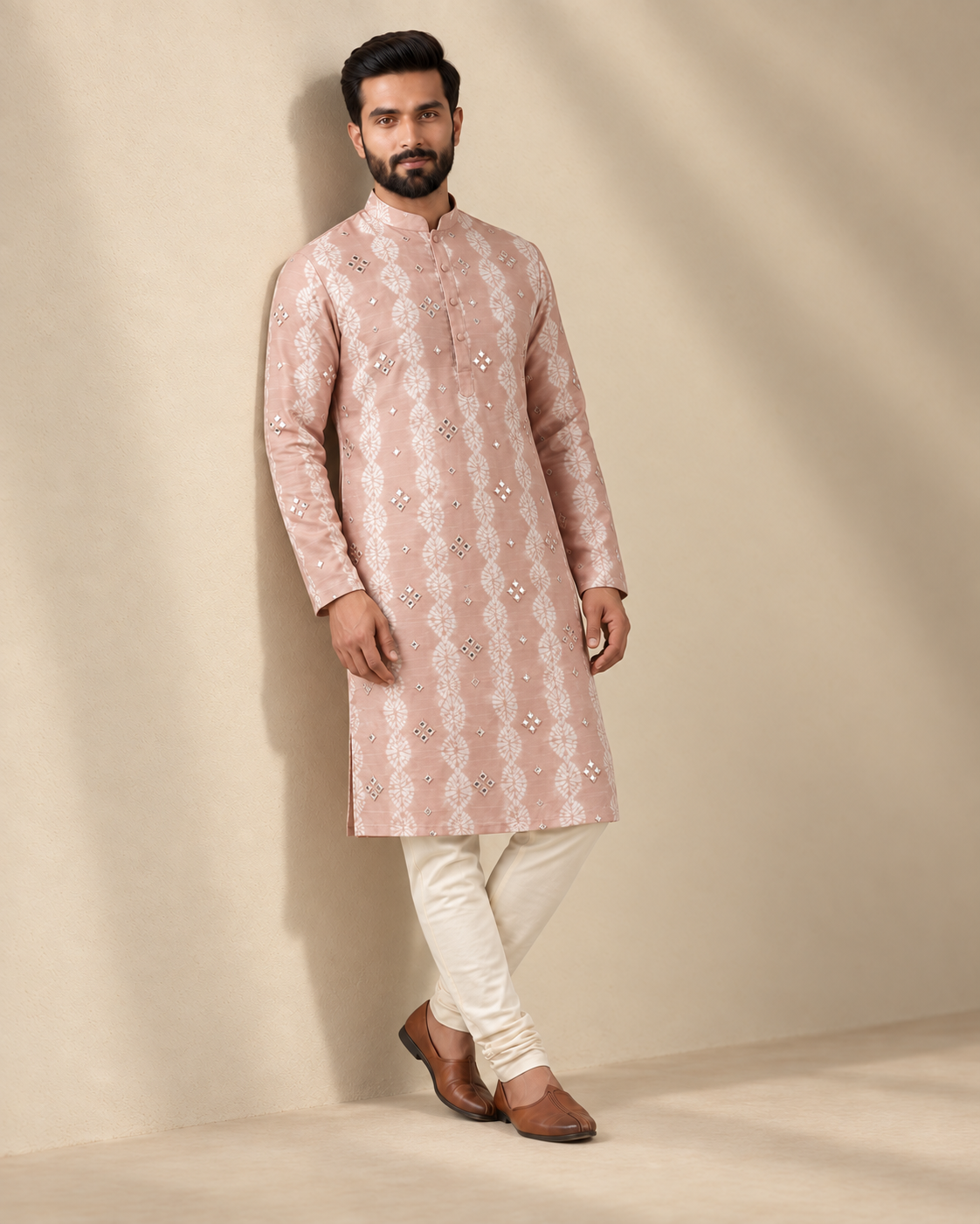 Dusty Rose Shibori Stripe Mirror Work Kurta