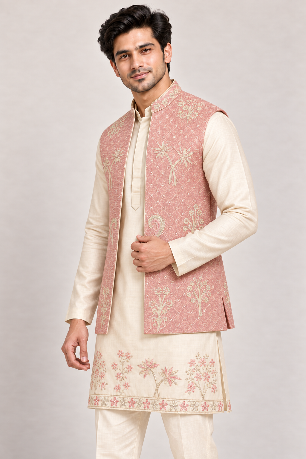 Subtle Elegance: The Blush & Ivory Kurta Bundi Set