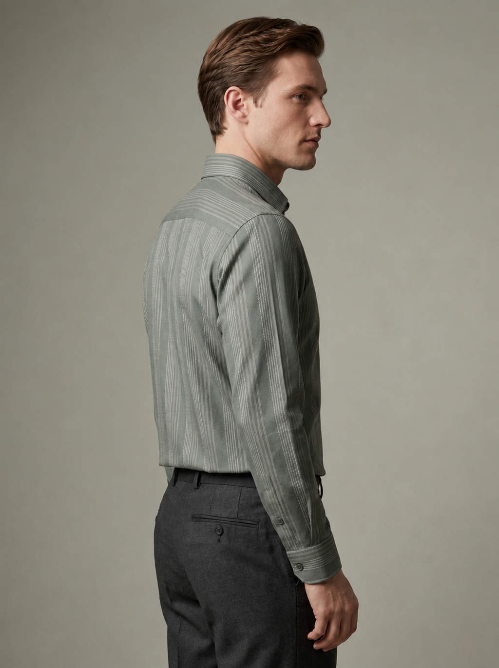 Olive-Grey Dobby Stripe Shirt