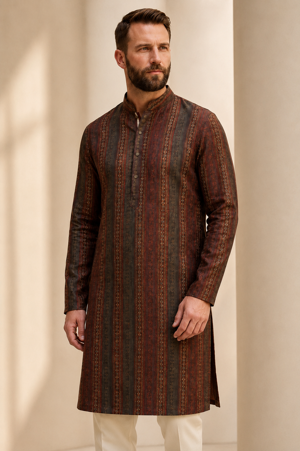 Royal Burgundy Vertical Motif Kurta