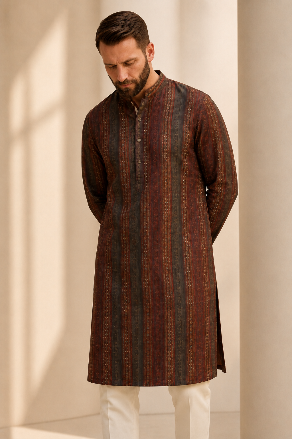 Royal Burgundy Vertical Motif Kurta