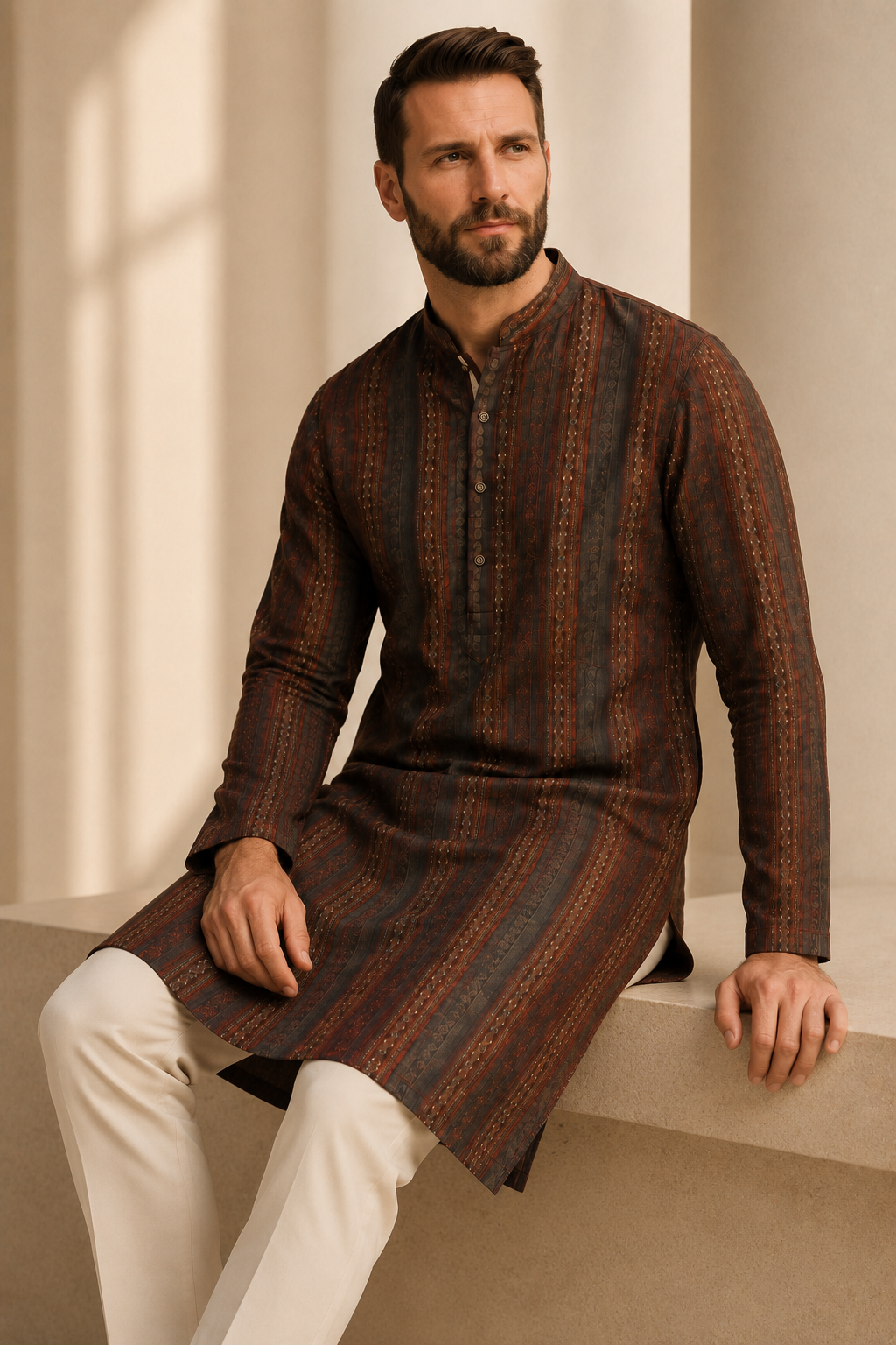 Royal Burgundy Vertical Motif Kurta