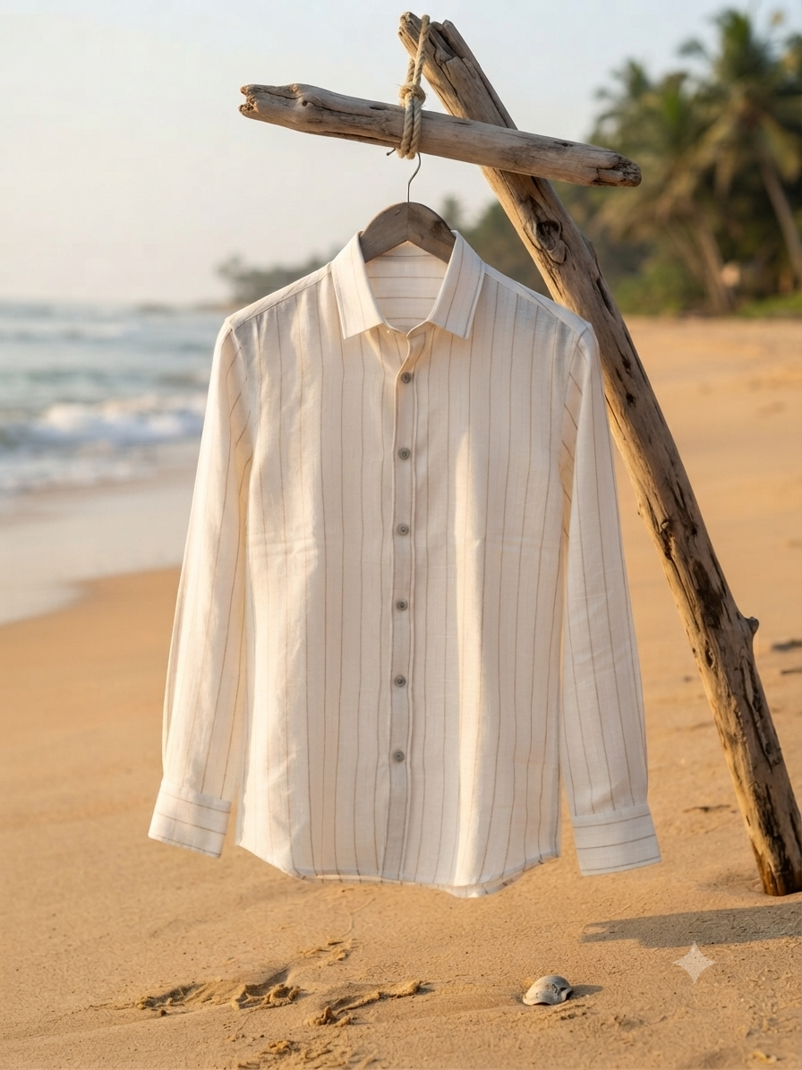 Golden Hour Coastal Pinstripe Linen Shirt