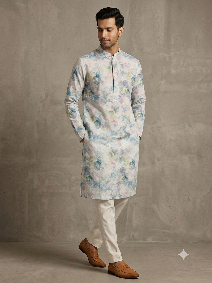 Pastel Geometric Prism Kurta
