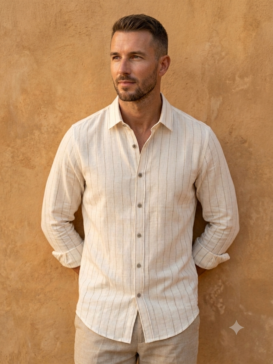 Golden Hour Coastal Pinstripe Linen Shirt