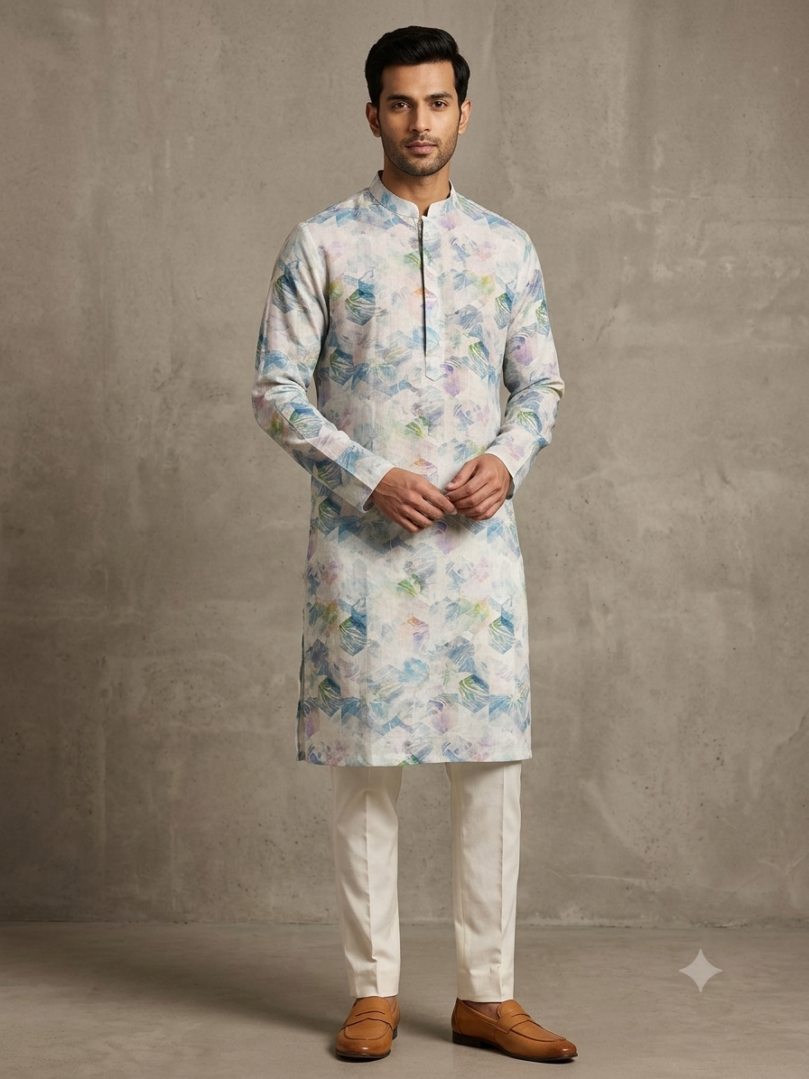 Pastel Geometric Prism Kurta