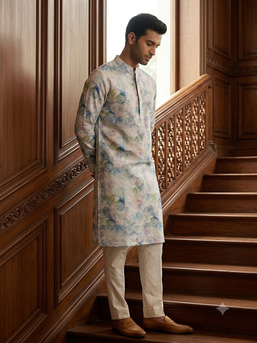 Pastel Geometric Prism Kurta