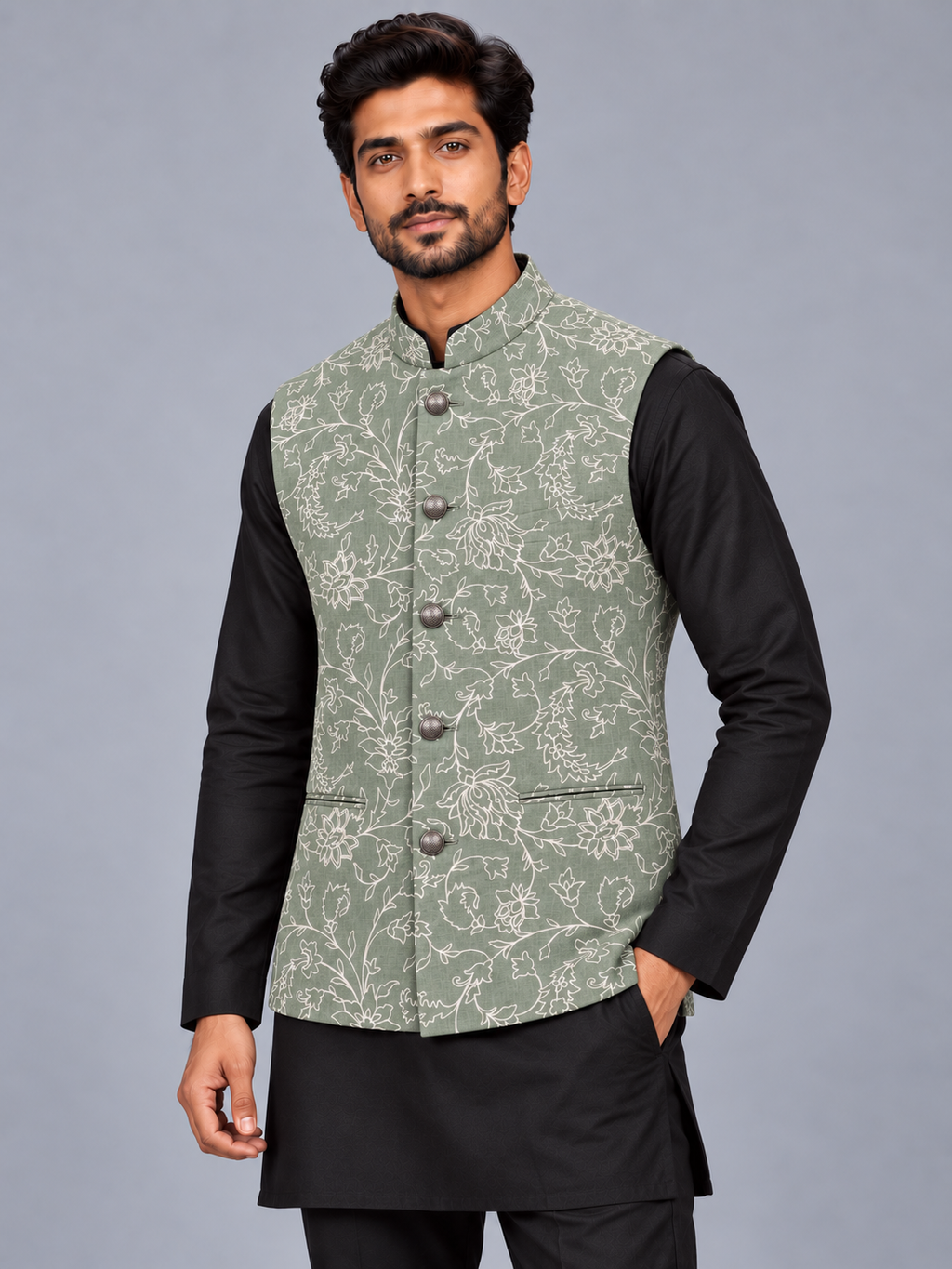 Soft Mint Vine-Traced Jacket