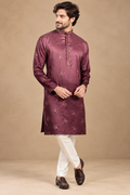 Royal Mulberry Embroidered Silk Kurta