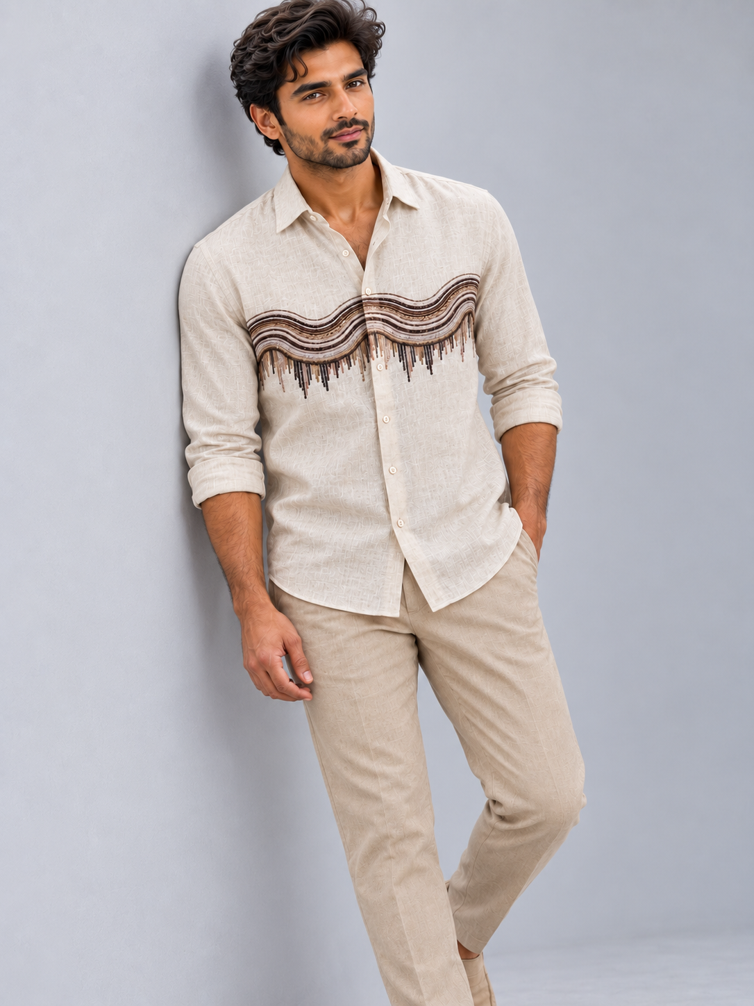 Dune Wave Fine Linen in Natural Oatmeal Shirt