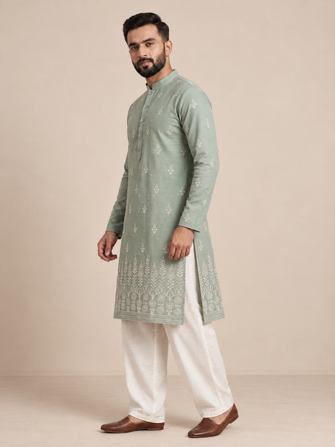 Mint Embroidered Daman Kurta