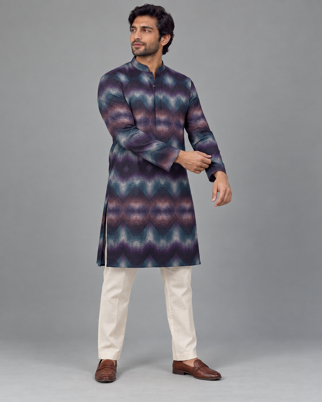 Midnight Chevron Ombre Printed Kurta