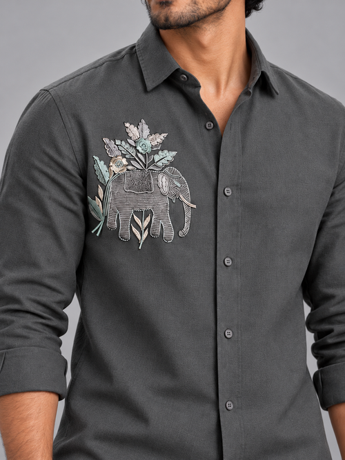 Shadow Flora Elephant Linen Shirt in Deep Slate Shirt