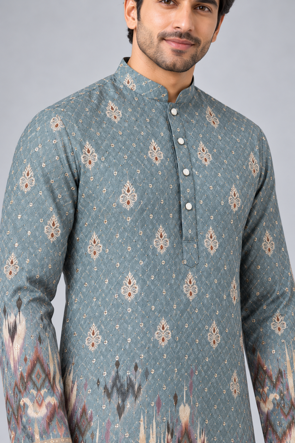 Steel Blue Festive Printed Kurta