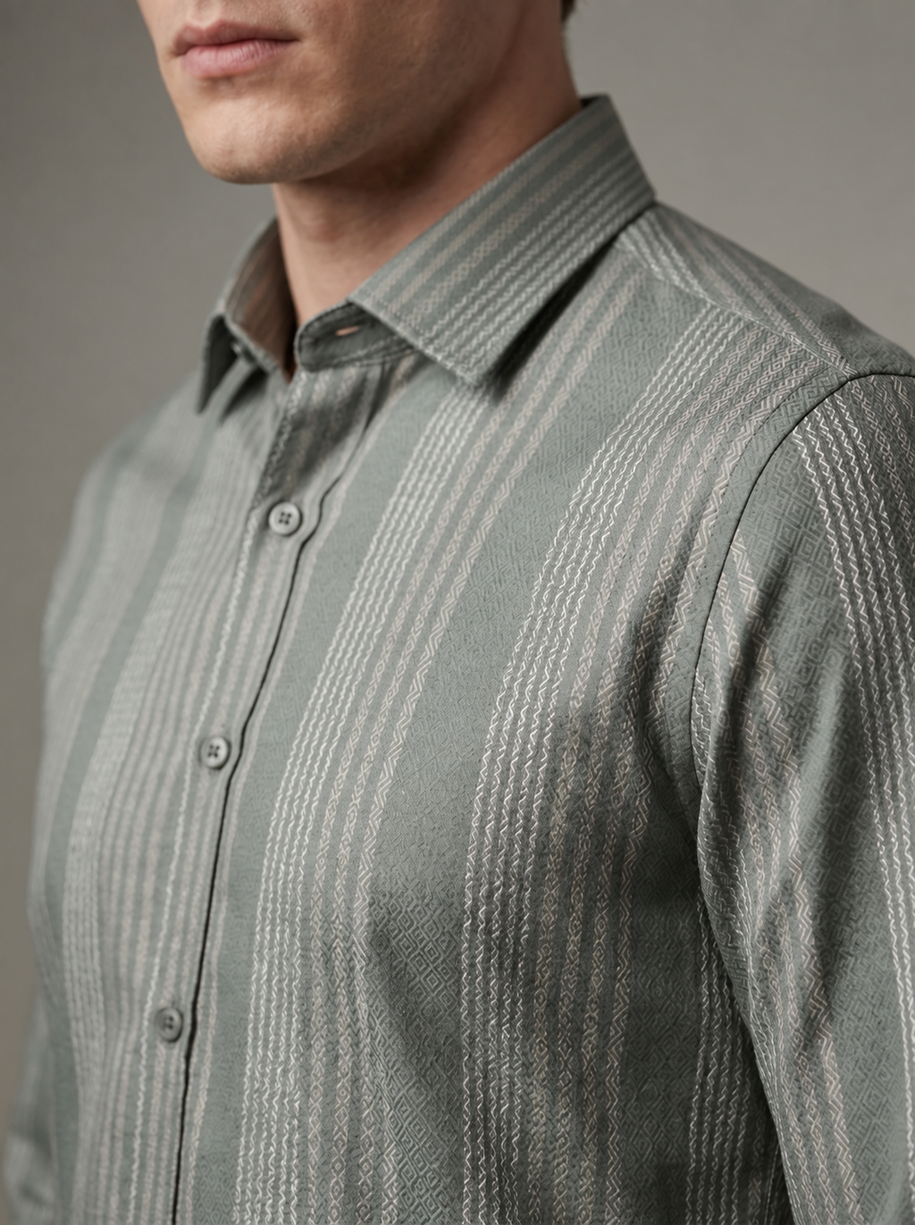 Olive-Grey Dobby Stripe Shirt