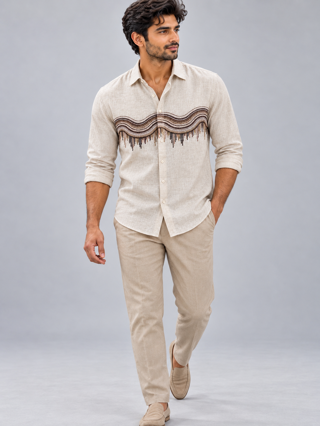 Dune Wave Fine Linen in Natural Oatmeal Shirt