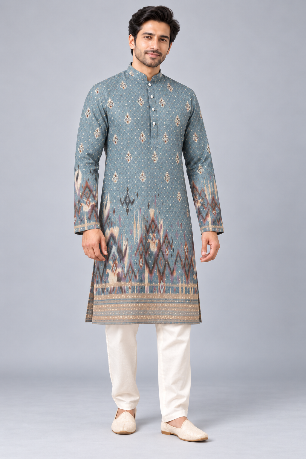 Steel Blue Festive Printed Kurta