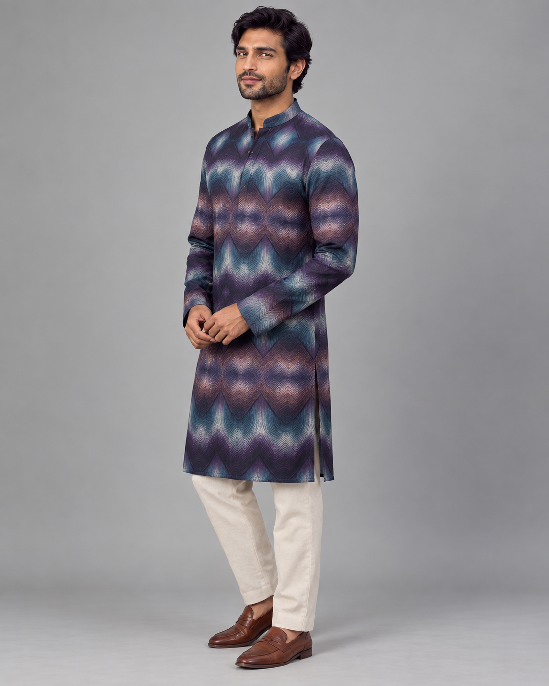 Midnight Chevron Ombre Printed Kurta