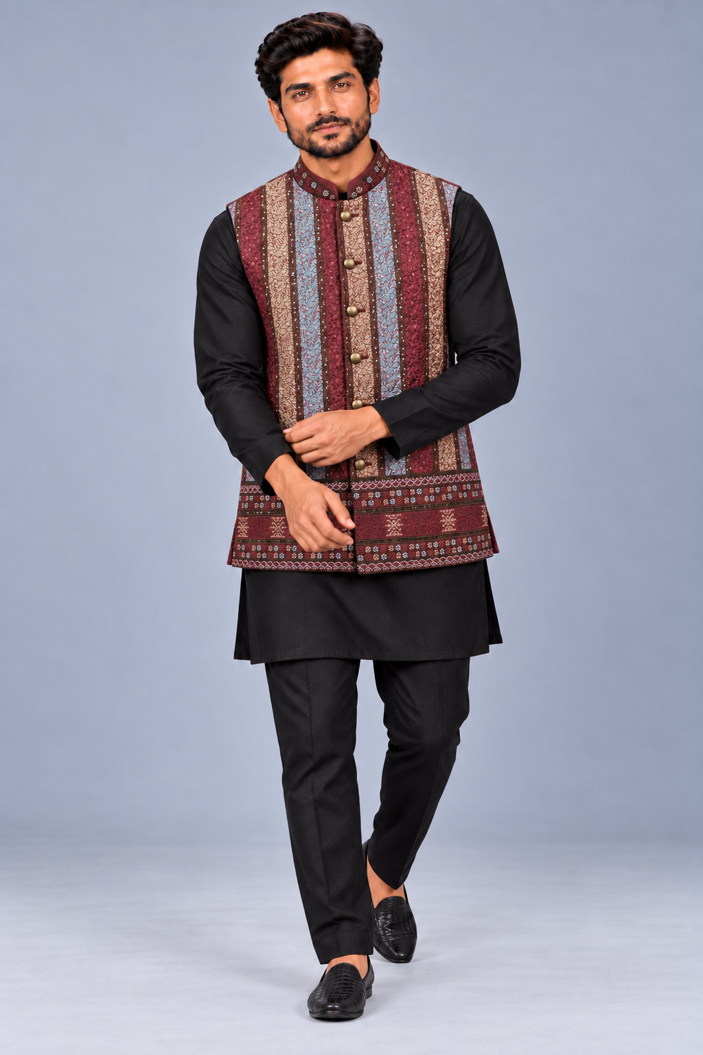 Burgundy Multi-Stripe Silk-Blend Jacket