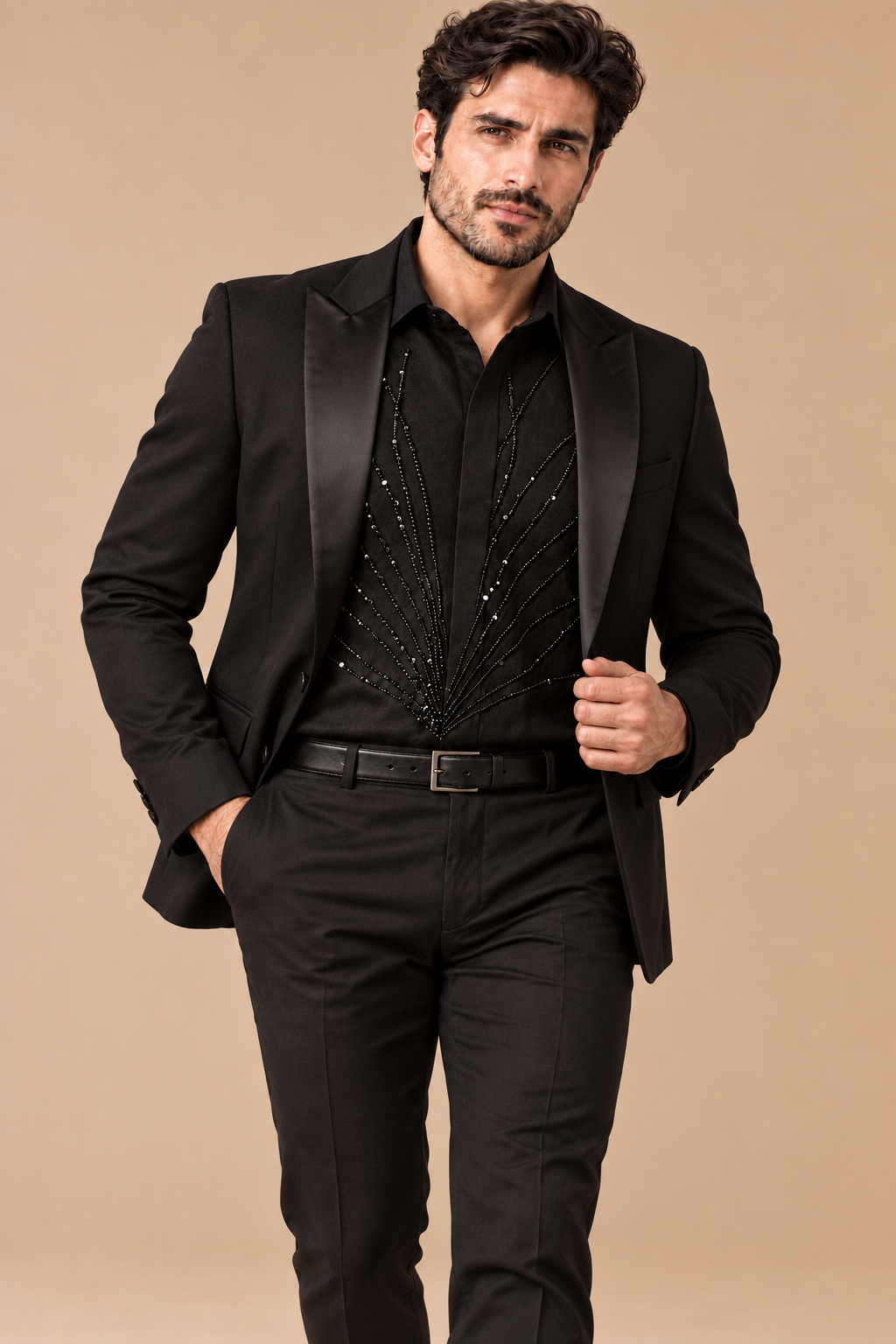 Jet Black Embellished Party Shirt