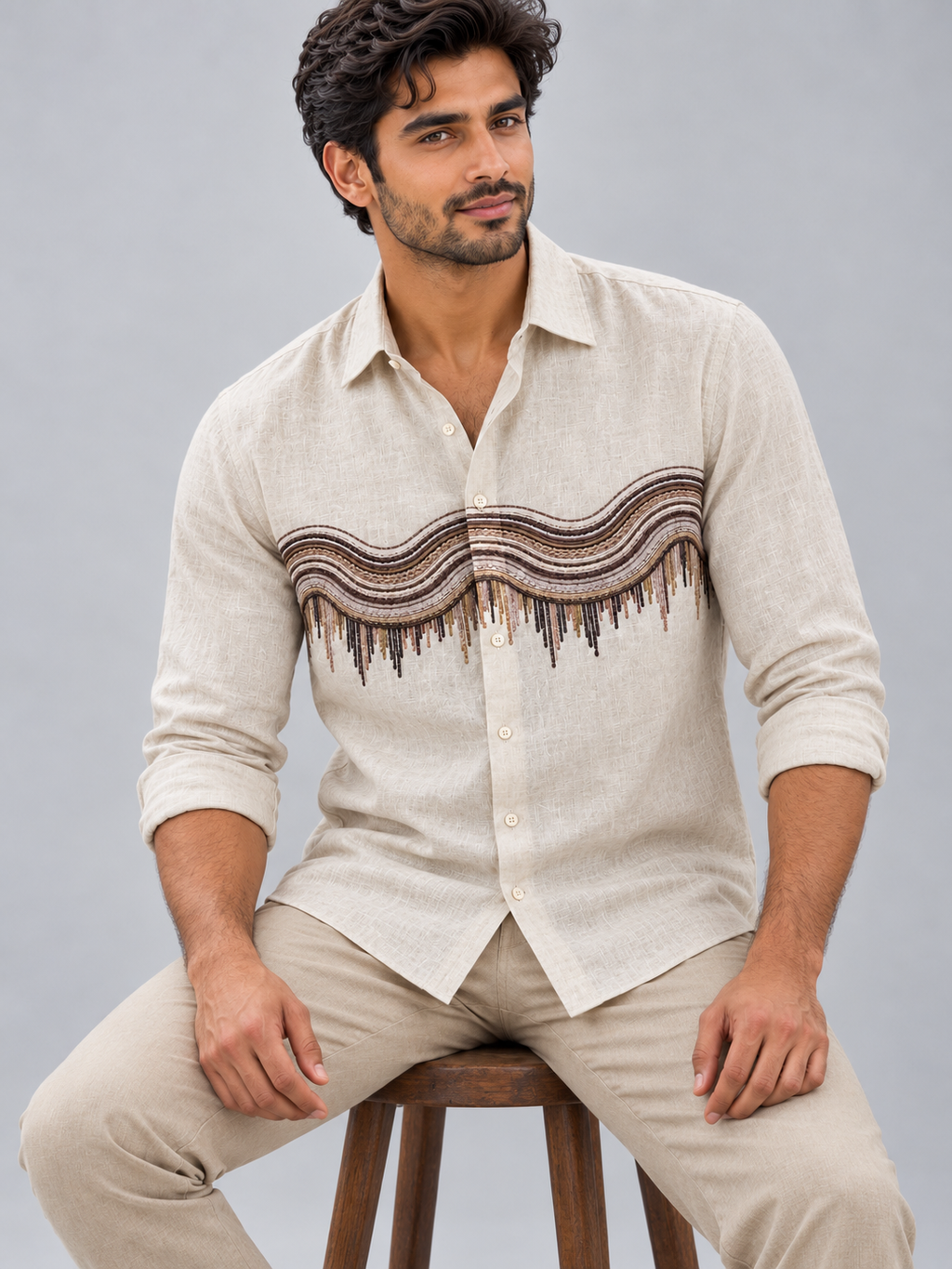 Dune Wave Fine Linen in Natural Oatmeal Shirt