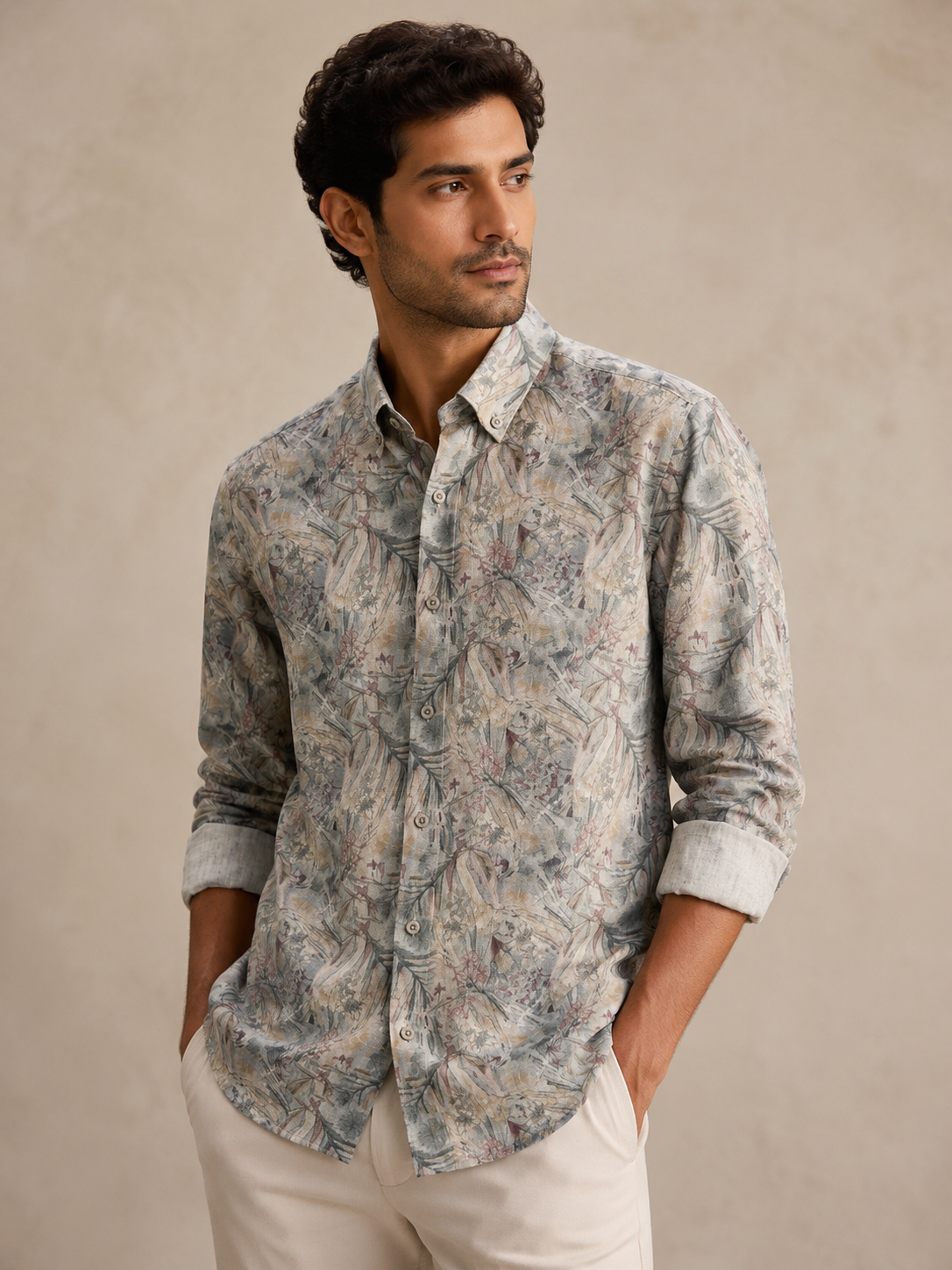 Vintage Tropics Digital Print Linen Shirt