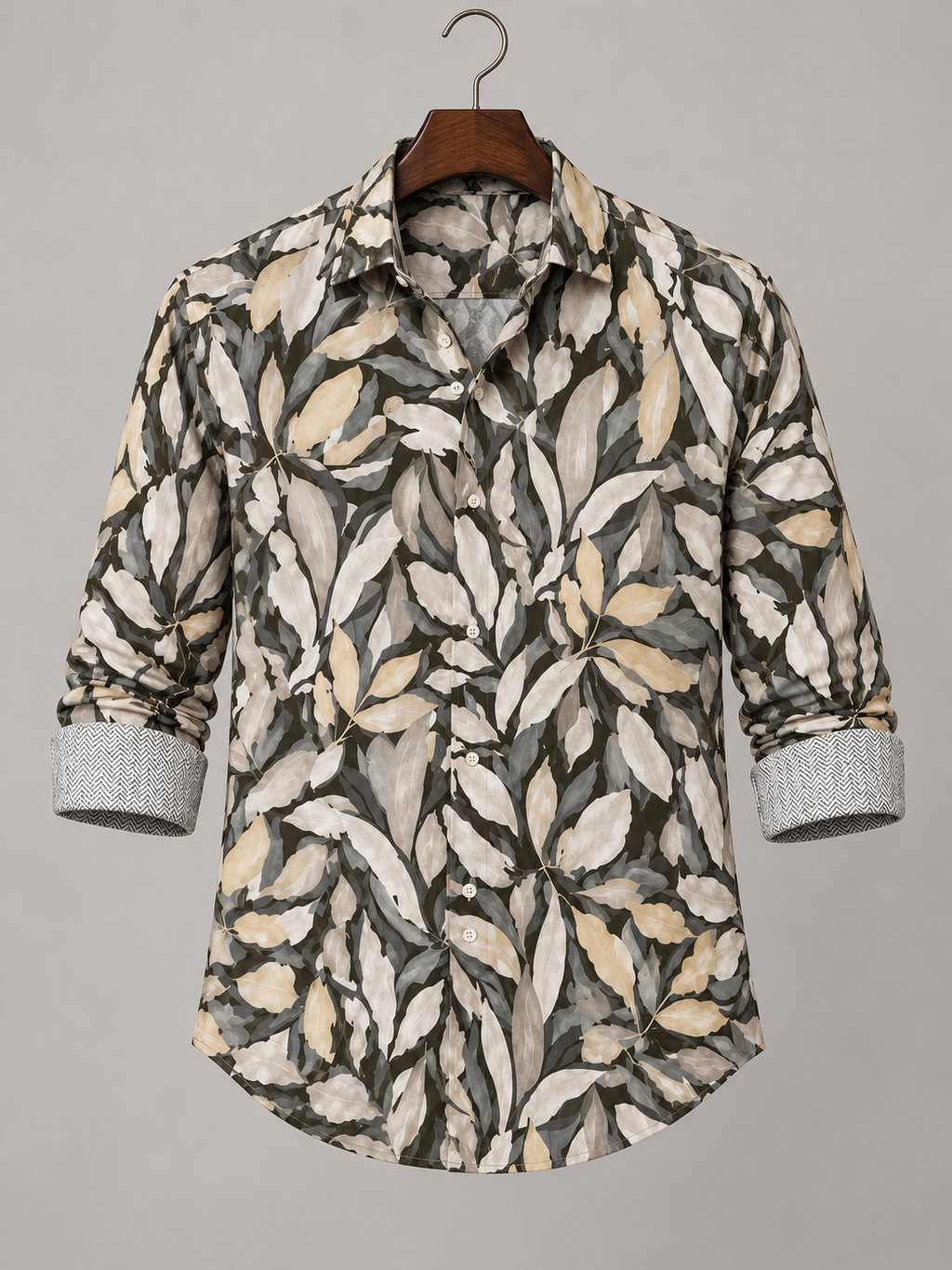 Olive & Ecru Foliage Painted Print Shirt