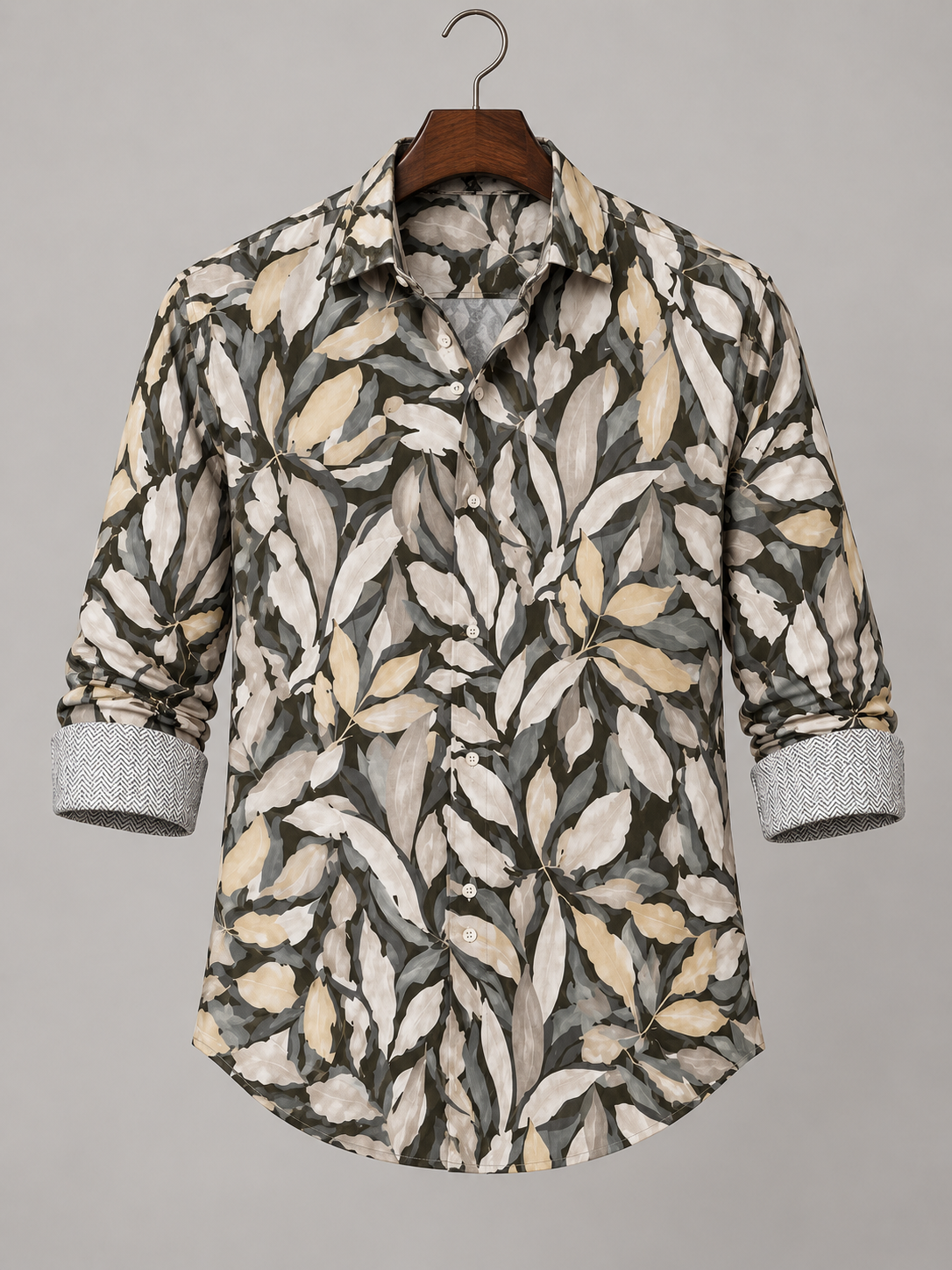 Olive & Ecru Foliage Painted Print Shirt