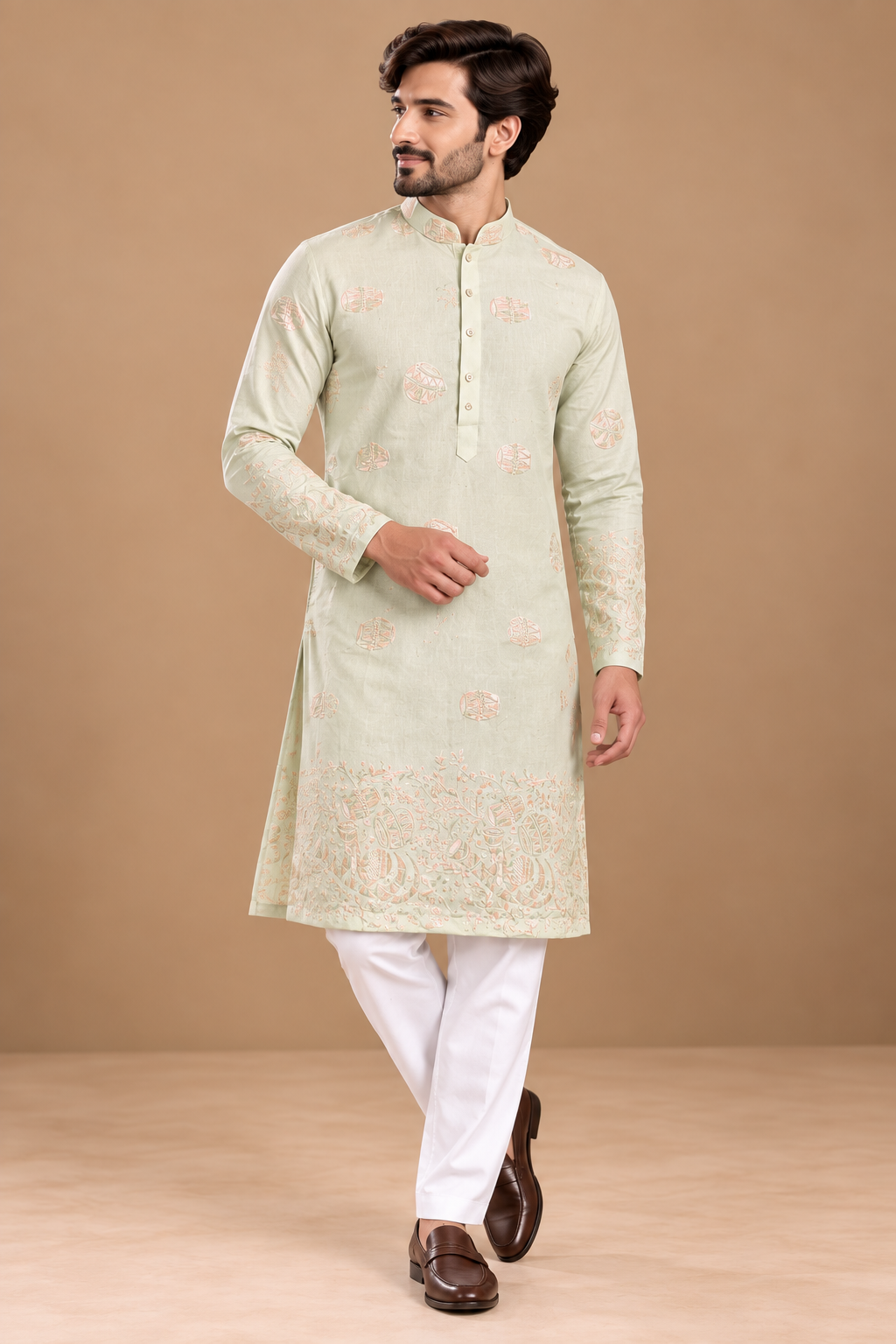 Pistachio Threadwork Festive Kurta