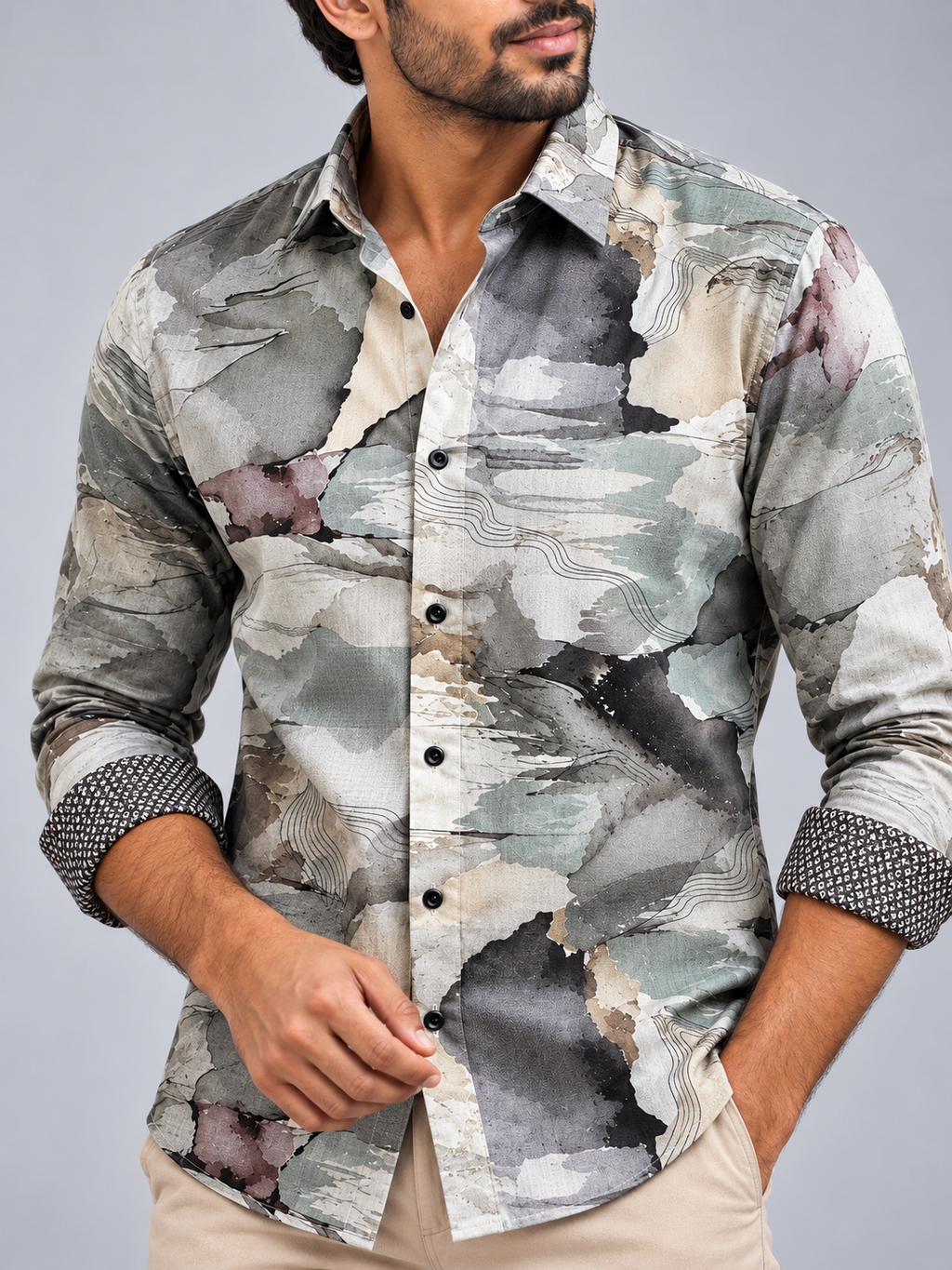 Impressionist Shirt in Earthy Sage & Charcoal Shirt