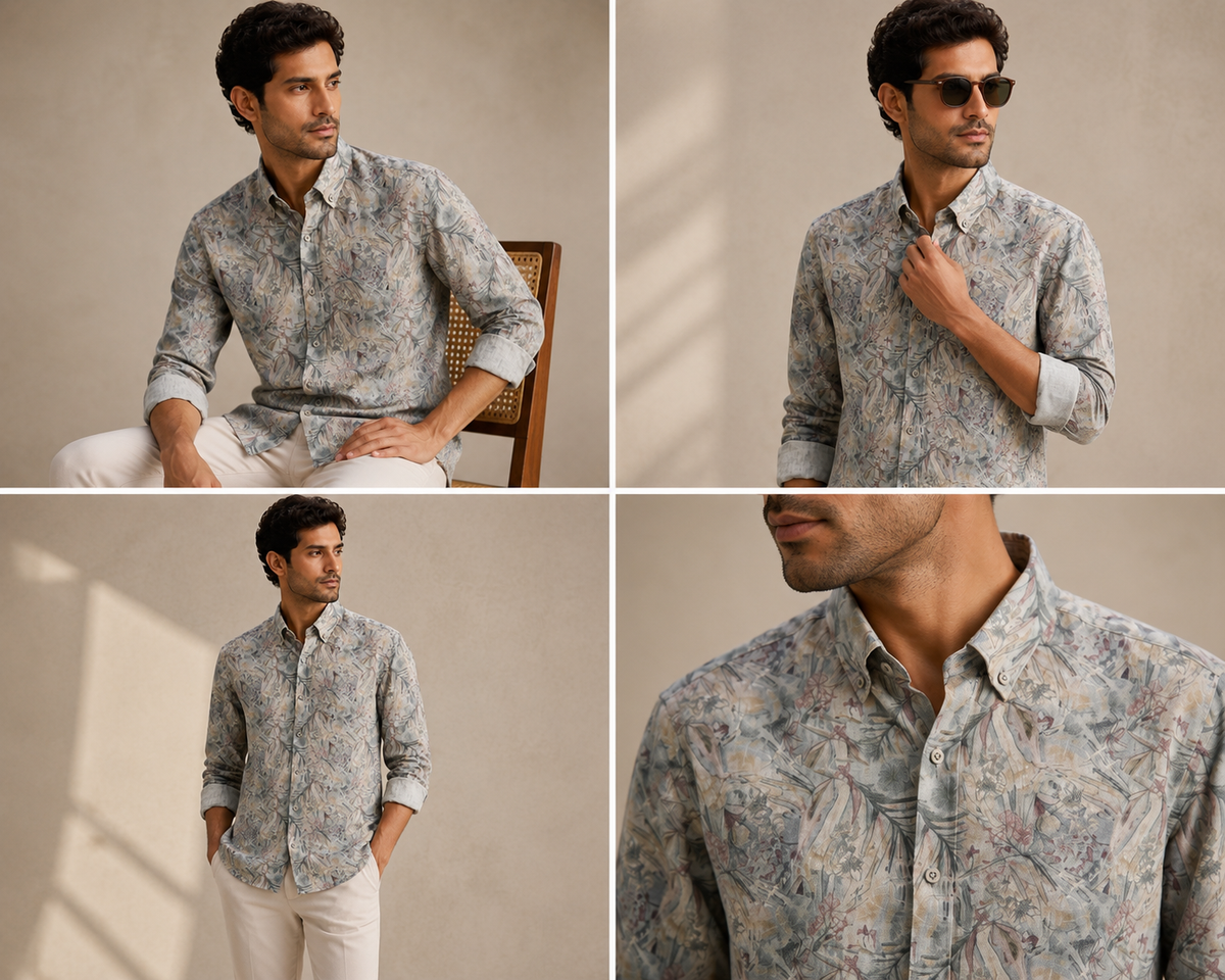 Vintage Tropics Digital Print Linen Shirt