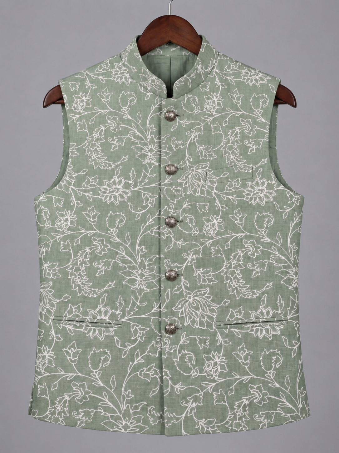 Soft Mint Vine-Traced Jacket